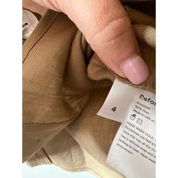 NWT Reformation Ty Button-Embellished Linen Kimono Sleeve Mini Dress Khaki - Picture 7 of 9